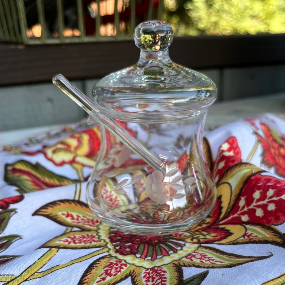 Princess House Clear Glass Jam/Jelly Jar with Lid and Spoon